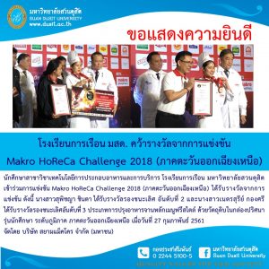 โรงเรียนการเรื่อง มสด.  คว้ารางวัลจากการแข่งขัน  Makro HoReCa Challenge 2018  (ภาคตะวันออกเฉียงเหนือ))