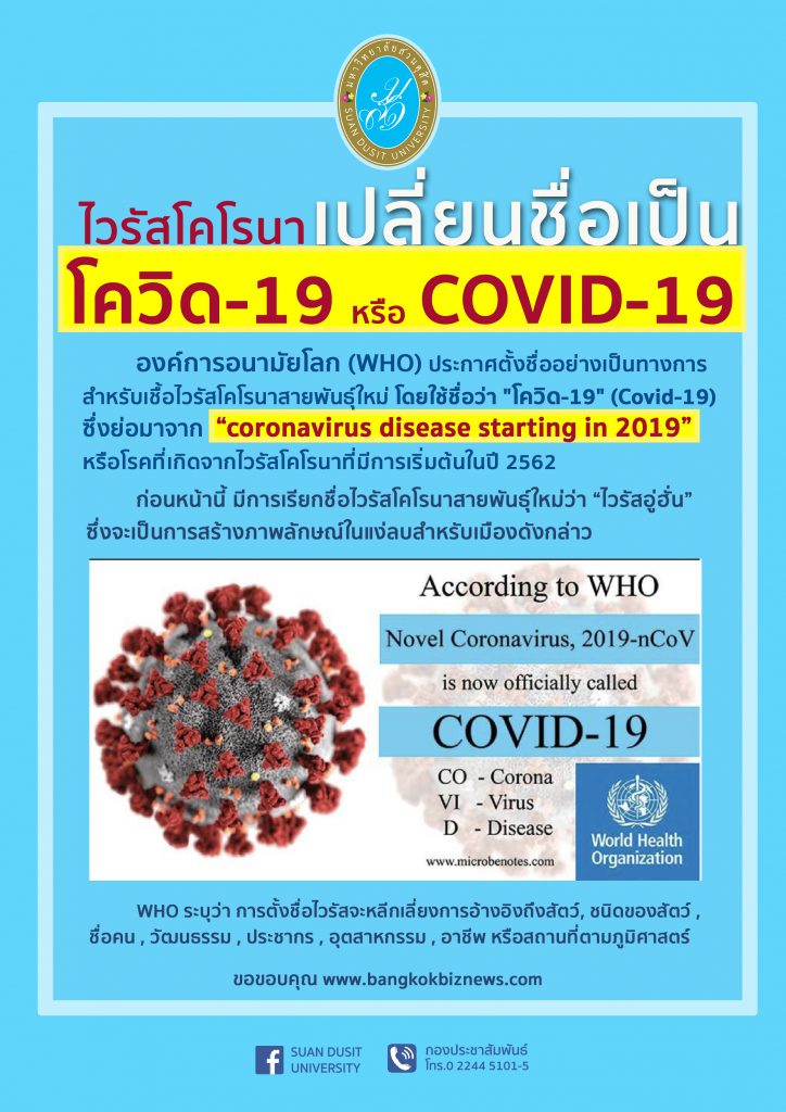 ไวรัสโคโรนา เปลี่ยนชื่อเป็น COVID-19