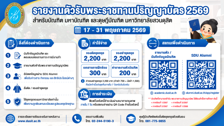 ประชาสัมพันธ์การรายงานตัวเข้ารับพระราชทานปริญญาบัตร ประจำปี 2569