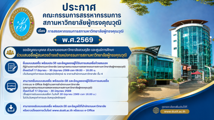 ประกาศคณะกรรมการสรรหากรรมการสภามหาวิทยาลัยผู้ทรงคุณวุฒิ เรื่อง การสรรหากรรมการสภามหาวิทยาลัยผู้ทรงคุณวุฒิ พ.ศ.2569